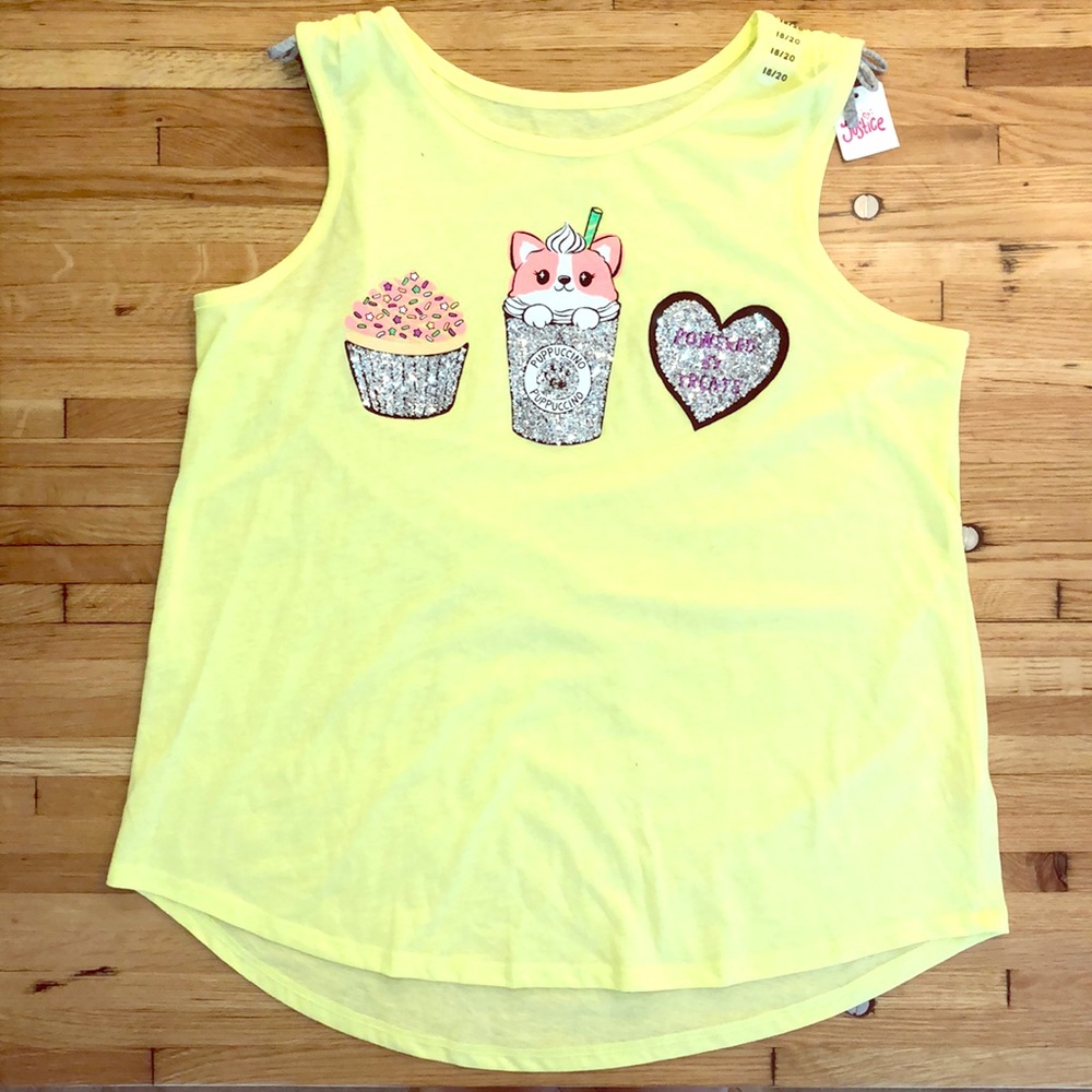 NEW WITH TAGS! Justice corgi sparkle tank top